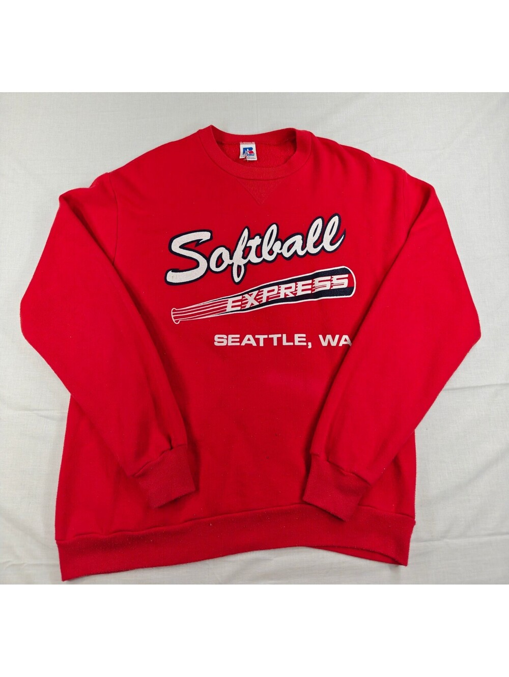 Vintage Russell Athletic Softball Express Seattle Red Crewneck Sweatshirt L USA